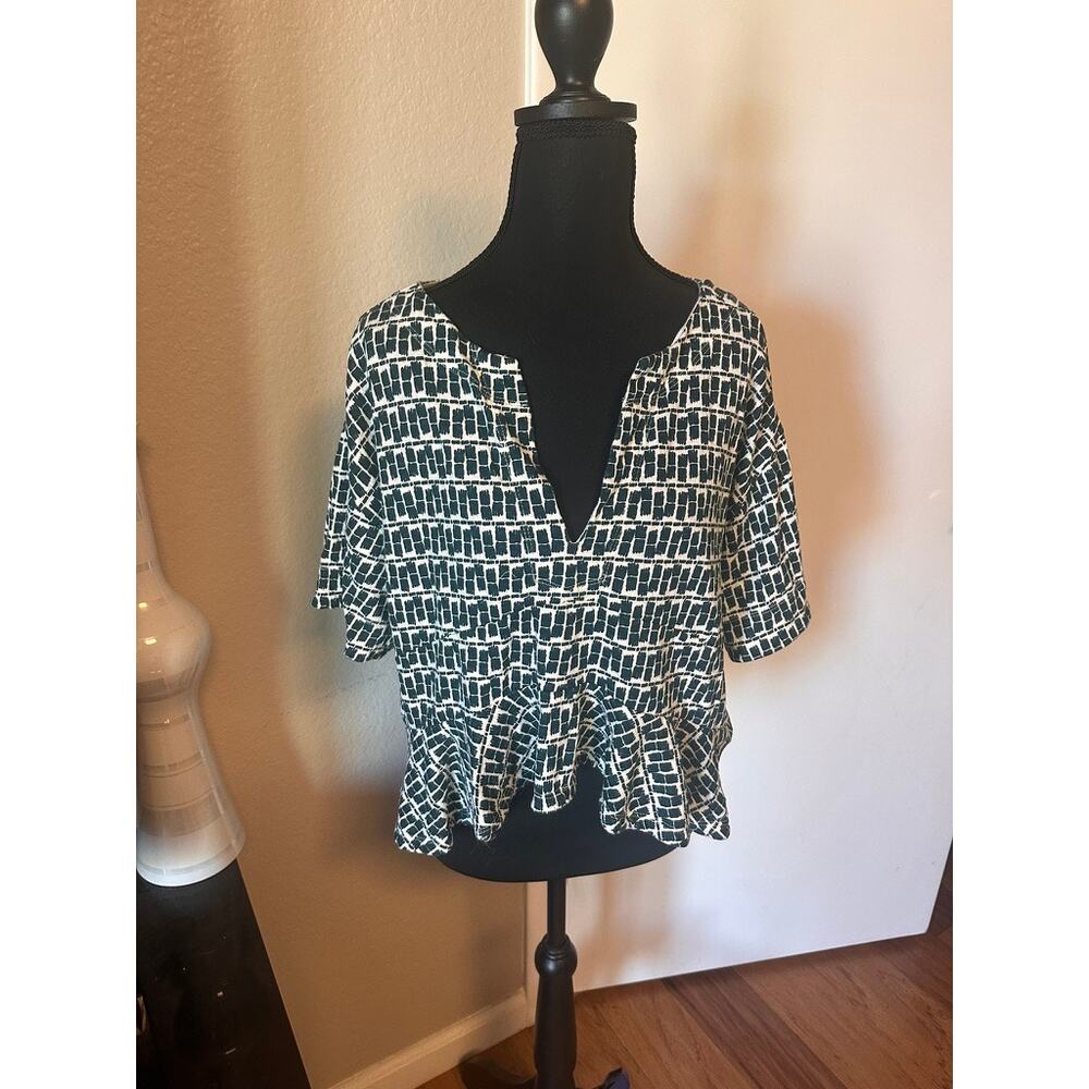Anthropologie Postmark | Geometric Block Print Peplum Top Size Small
